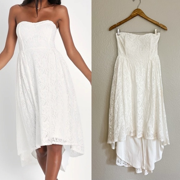NWOT Curated Charm White Lace Strapless Bustier High-Low Dress - Picture 1 of 8